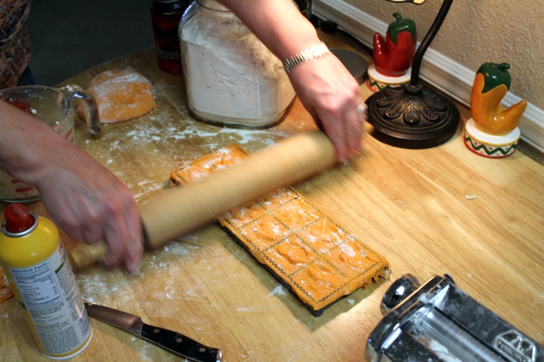 We filled the ravioli and prepared to take the lovely pasta pillows out of the maker...